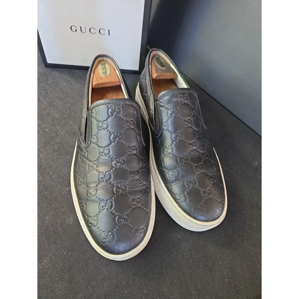 Authentic Gucci Dublin Men's Black Quilted GG Leather Slip-On Sneakers